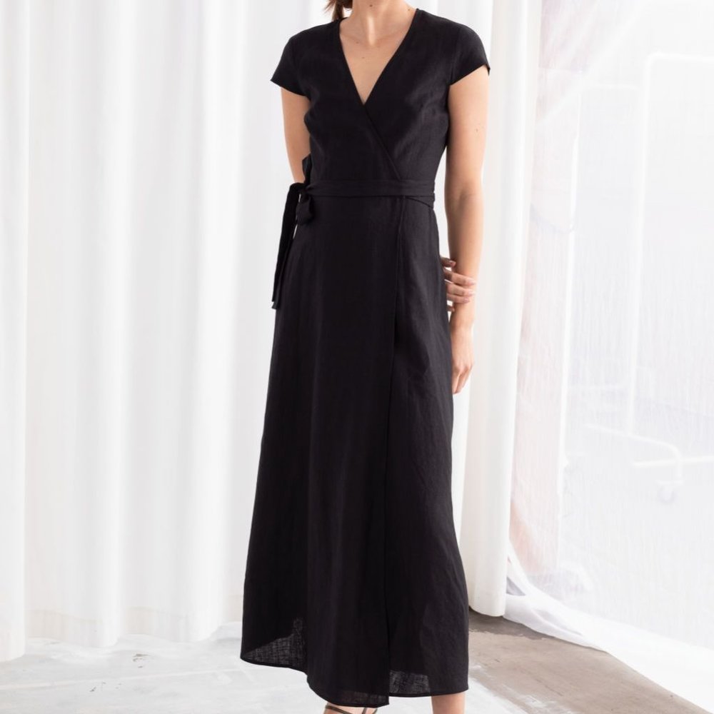 & Other Stories Black Wrap Linen Dress